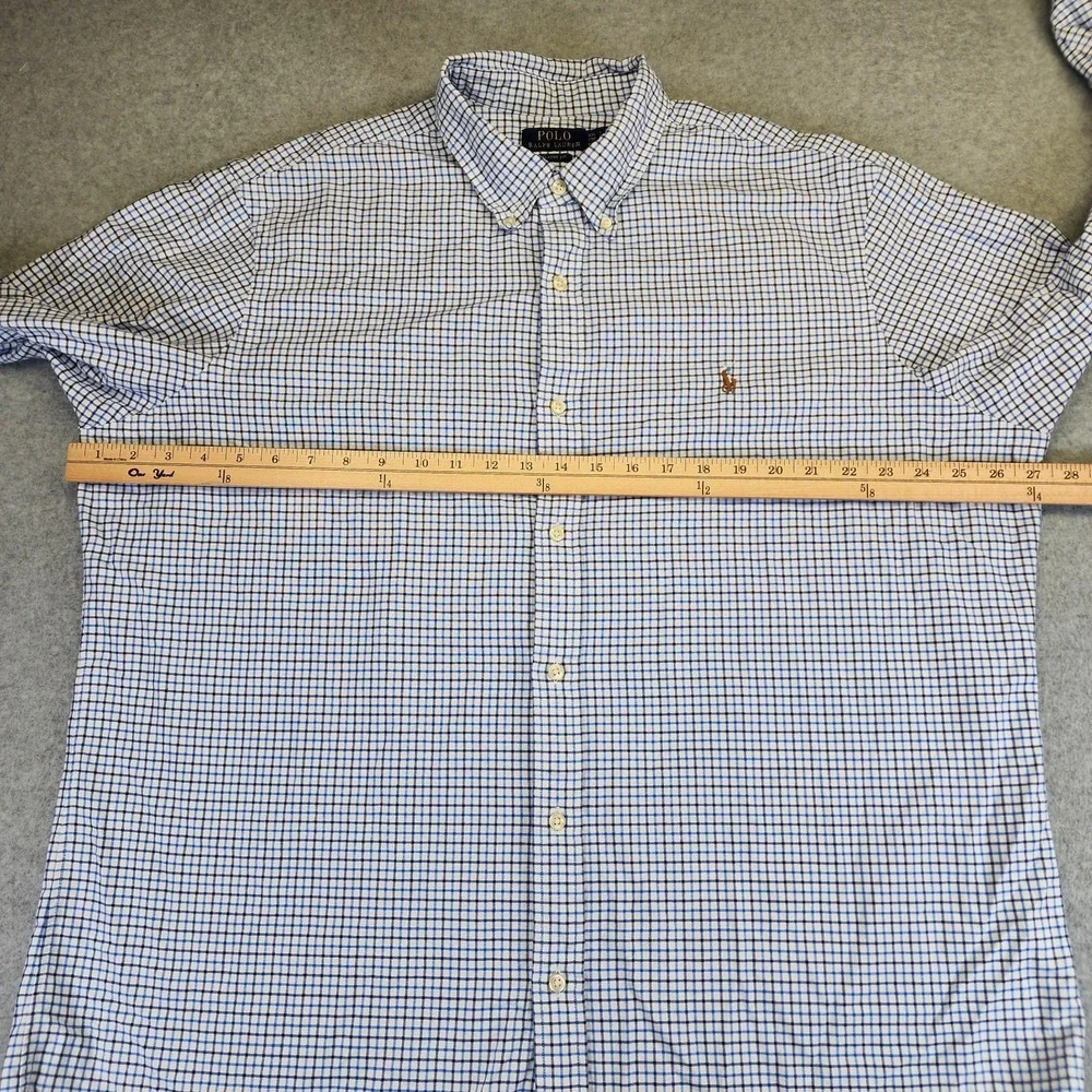Polo Ralph Lauren Men XXL Classic Fit Oxford Blue Plaid Long Sleeve Button Shirt